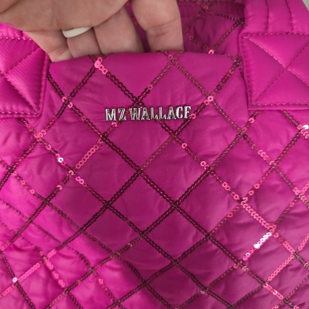 NEW‎ MZ Wallace Mini Crossbody Metro Tote Deluxe Bag in Bright Fuchsia Sequins - Picture 10 of 16